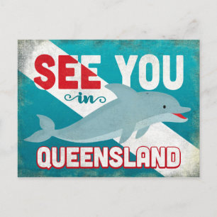 Queensland-Delfin - Retro Vintage Reise Postkarte