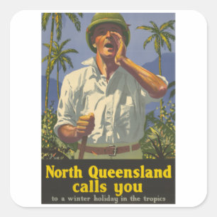 Queensland ruft dich - Australien - Vintage Reise Quadratischer Aufkleber