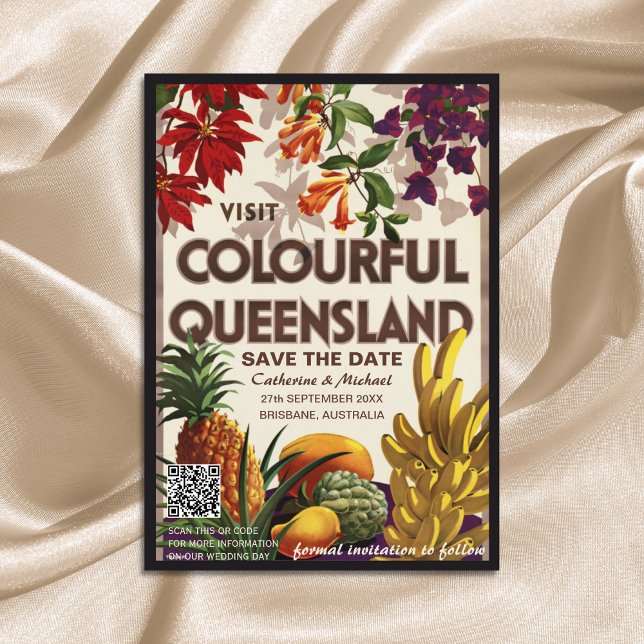 Queensland Wedding Travel Poster Style QR Code Save The Date (Von Creator hochgeladen)
