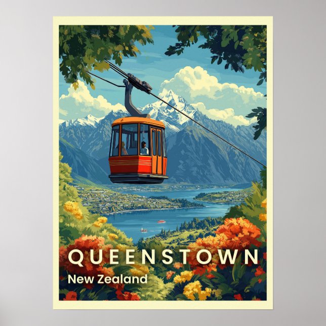 Queenstown, Neuseeland - Atemberaubende Aussicht a Poster (Vorne)