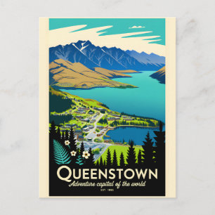 Queenstown Neuseeland Retro-Reiseposter-Kunst Feiertagspostkarte