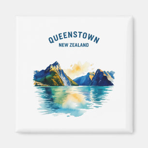 Queenstown Neuseeland Vintage Aquarell-Landschaft Magnet