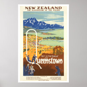 Queenstown, Neuseeland ~ Vintage Reise Poster