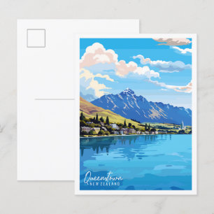 Queenstown Neuseeland vintage Reiseillustration Postkarte