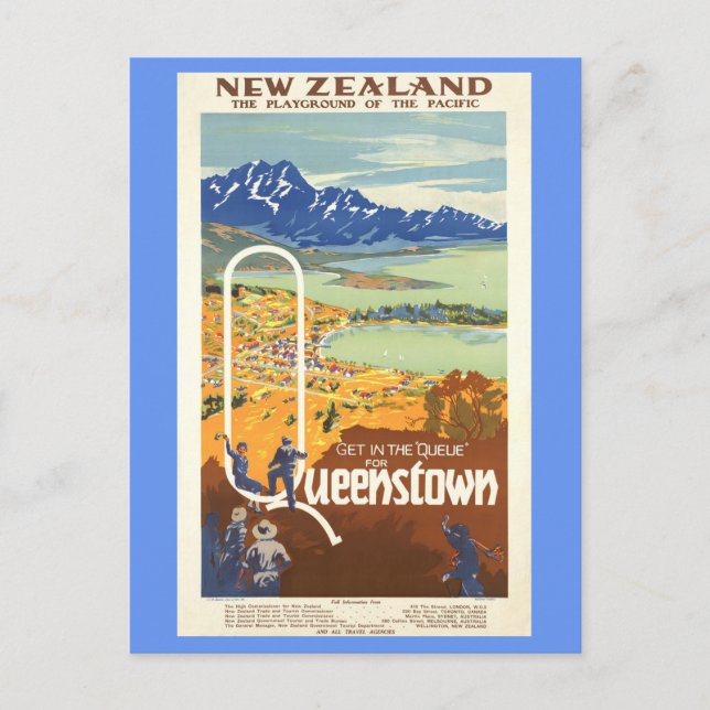Queenstown, Neuseeland Vintage Travel Postkarte (Vorderseite)