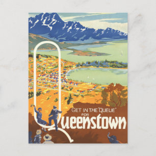 Queenstown, Neuseeland Vintage Travel Postkarte