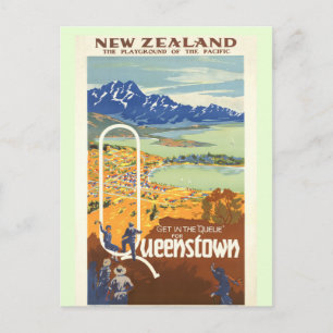 Queenstown, Neuseeland Vintage Travel Postkarte