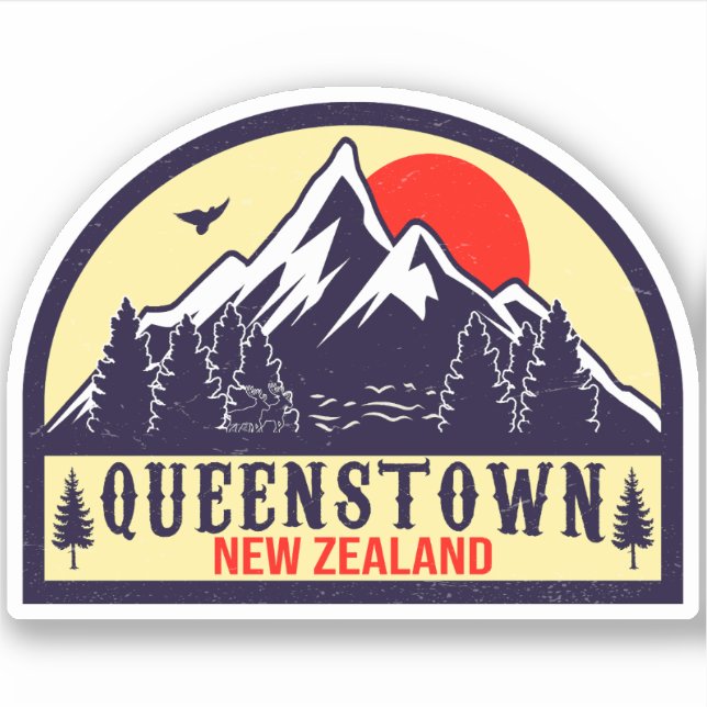 Queenstown Neuseeland Vintager Retro-Berg Aufkleber (Vorderseite)
