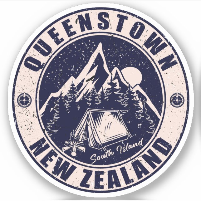 Queenstown Neuseeland Vintager Retro-Bergski Aufkleber (Vorderseite)