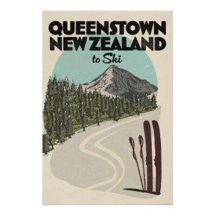 Queenstown Neuseeland zum Skifahren Poster