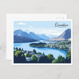 Queenstown New Zealand Illustration Travel Postkarte