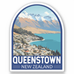 Queenstown New Zealand Travel Art Vintag Aufkleber