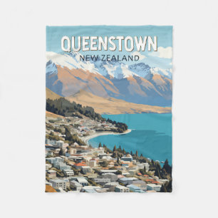 Queenstown New Zealand Travel Art Vintag Fleecedecke