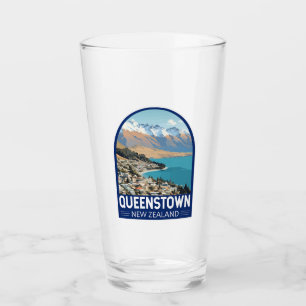 Queenstown New Zealand Travel Art Vintag Glas
