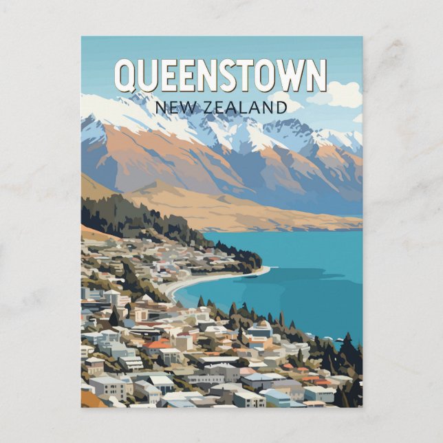 Queenstown New Zealand Travel Art Vintag Postkarte (Vorderseite)