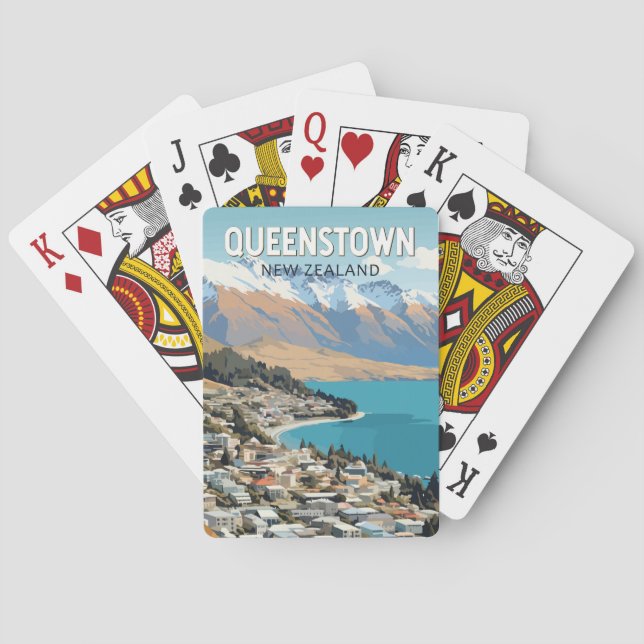 Queenstown New Zealand Travel Art Vintag Spielkarten (Rückseite)