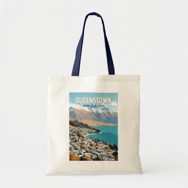 Queenstown New Zealand Travel Art Vintag Tragetasche (Vorne)
