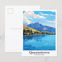 Queenstown New Zealand Vintage Travel Illustration Postkarte
