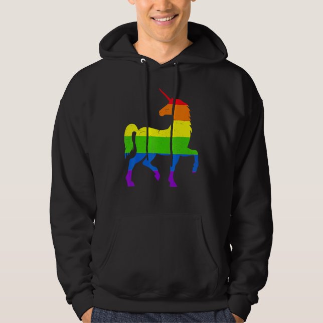 Queer Gay Pride Month Rainbow Flag Fantasy Unicorn Hoodie (Vorderseite)