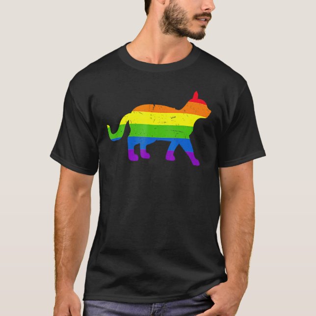 Queer Gay Pride Rainbow Flag Cat  Cat Owner LGBTQ T-Shirt (Vorderseite)
