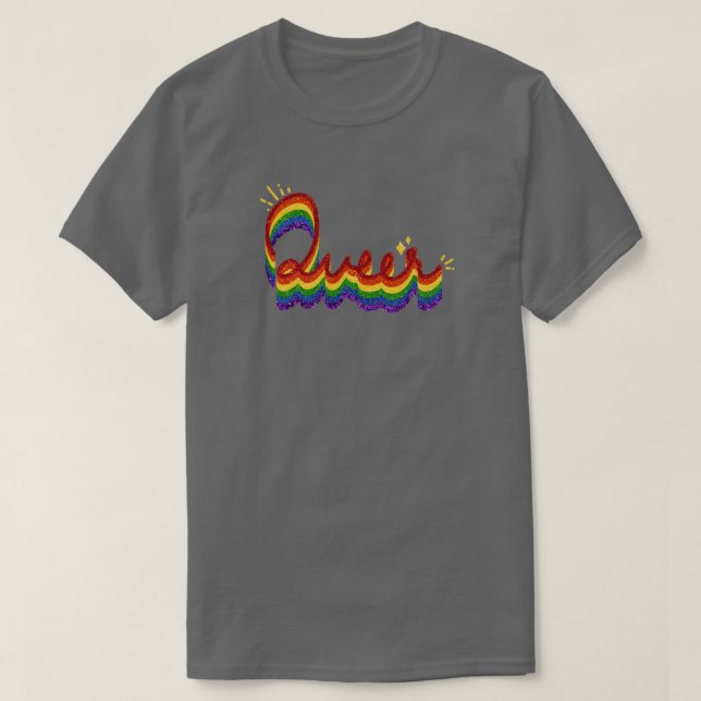 Queer Glitzer Pride Rainbow T-Shirt (Design vorne)