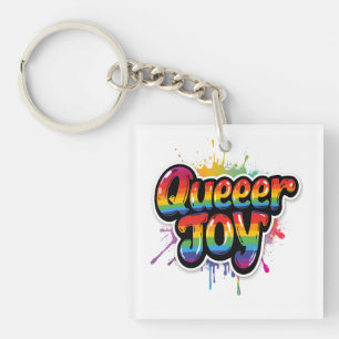 Queer-Joy-Regenbogen-Stolz-Typografie – LGBTQ+-Zit Schlüsselanhänger