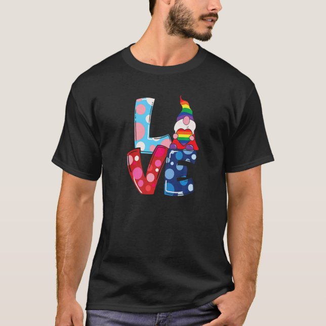 Queer Stolz Soziale Bewegung Liebe Gnome Rainbo T-Shirt (Vorderseite)