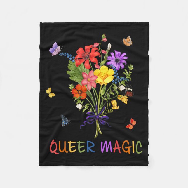 Queere Magische Blumen Schmetterlinge Regenbogen S Fleecedecke (Vorderseite)