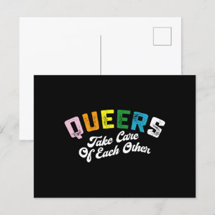 Queers kümmern sich umeinander LGBT Stolz Schwul  Postkarte