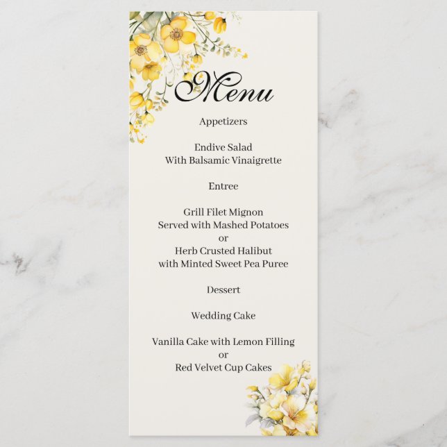 Quenceanera yellow gold Menu Menükarte (Vorderseite)