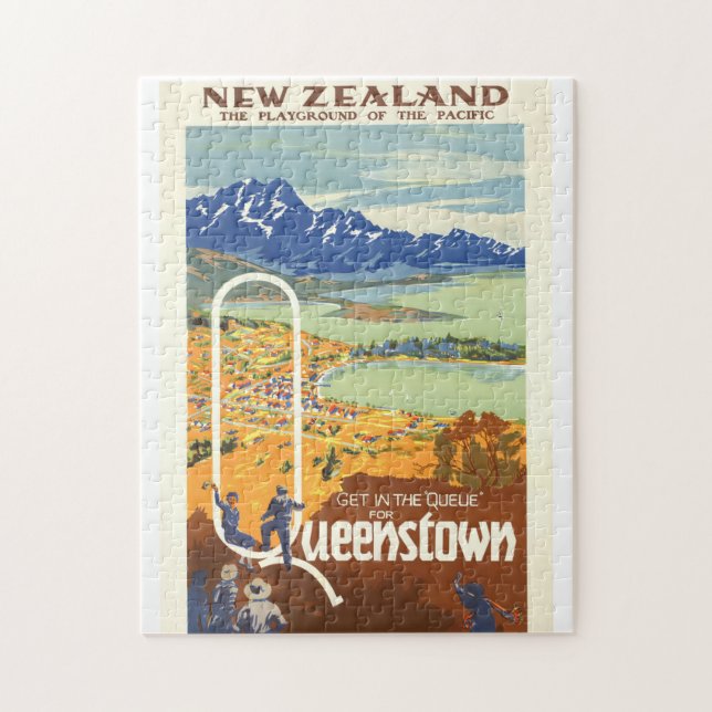 Quenstown, Neuseeland ~ Vintage Travel Puzzle (Vertikal)