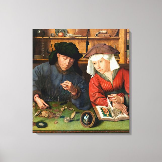 Quentin Matsys - Der Moneylender und seine Ehefrau Leinwanddruck (Vorderseite)