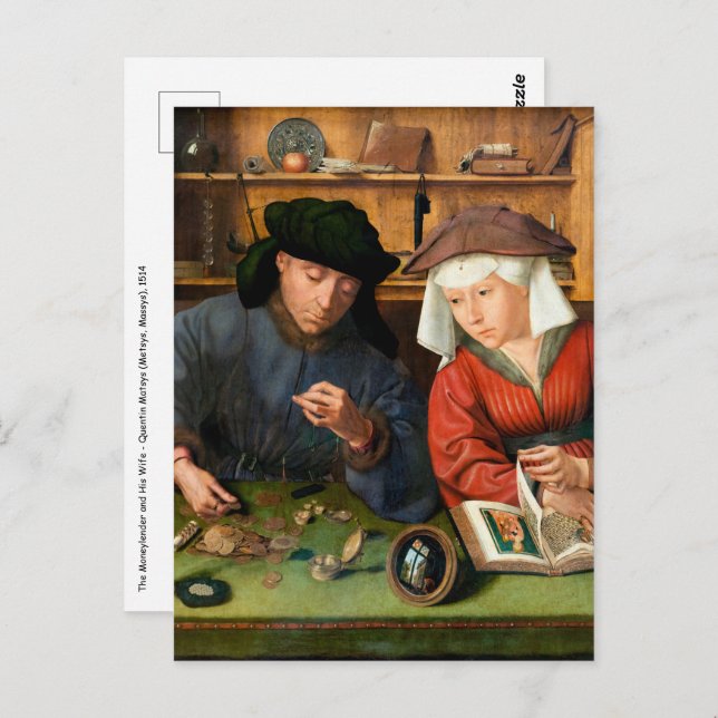 Quentin Matsys - Der Moneylender und seine Ehefrau Postkarte (Vorne/Hinten)