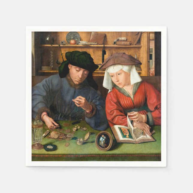 Quentin Matsys - Der Moneylender und seine Ehefrau Serviette (Vorderseite)