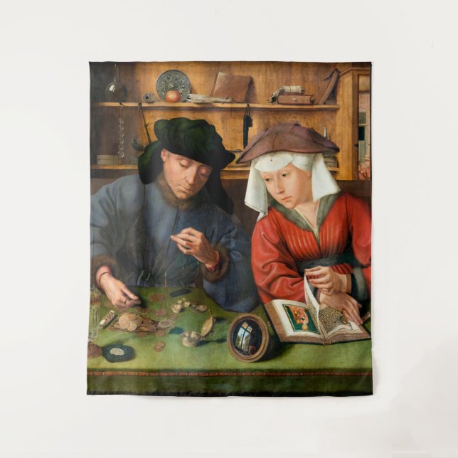 Quentin Matsys - Der Moneylender und seine Ehefrau Wandteppich (Vorderseite)