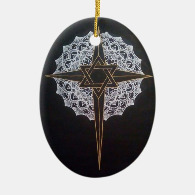 Quer- u. Stern-Mandala-Oval Keramik Ornament (Vorne)