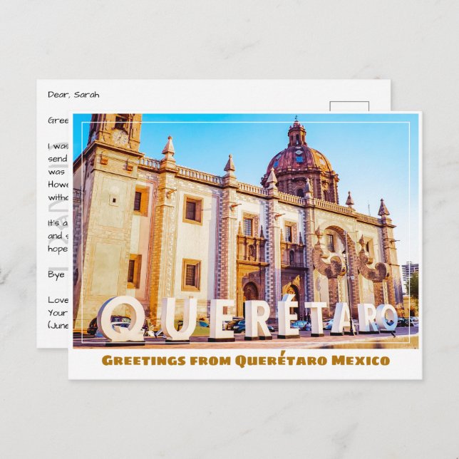 Querétaro Mexico Zeichen und Kirche Postkarte (Vorne/Hinten)