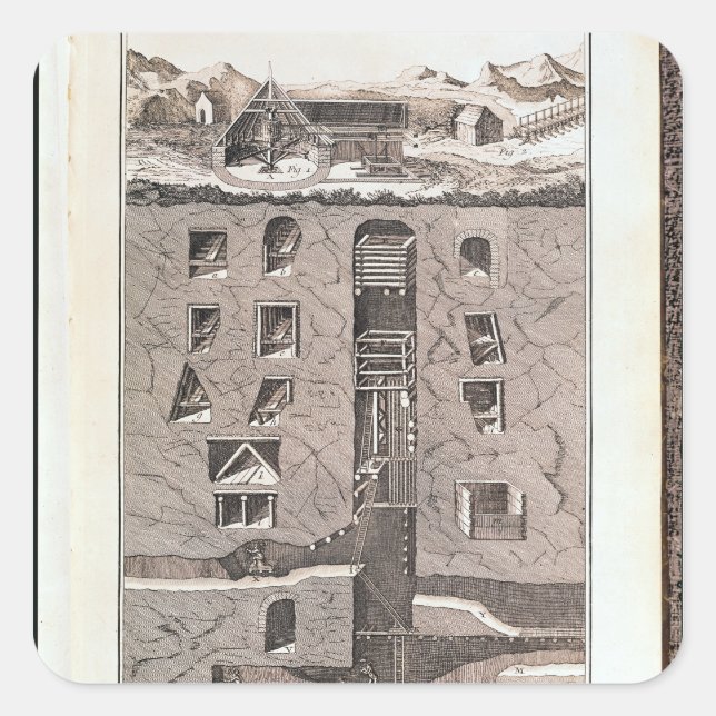 Querschnitt einer Mine Quadratischer Aufkleber (Vorderseite)