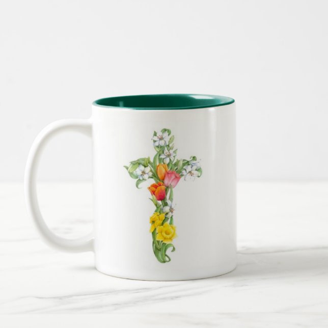 QuerTasse - Narzisse und Tulpe Zweifarbige Tasse (Links)