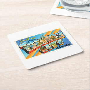 QuerVintage Reise-Andenken stadt-Michigans MI Rechteckiger Pappuntersetzer