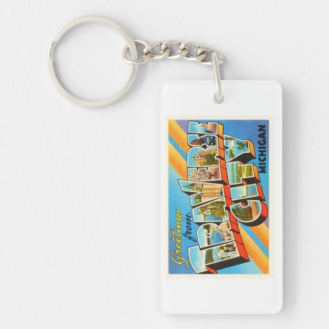 QuerVintage Reise-Andenken stadt-Michigans MI Schlüsselanhänger (Vorderseite)