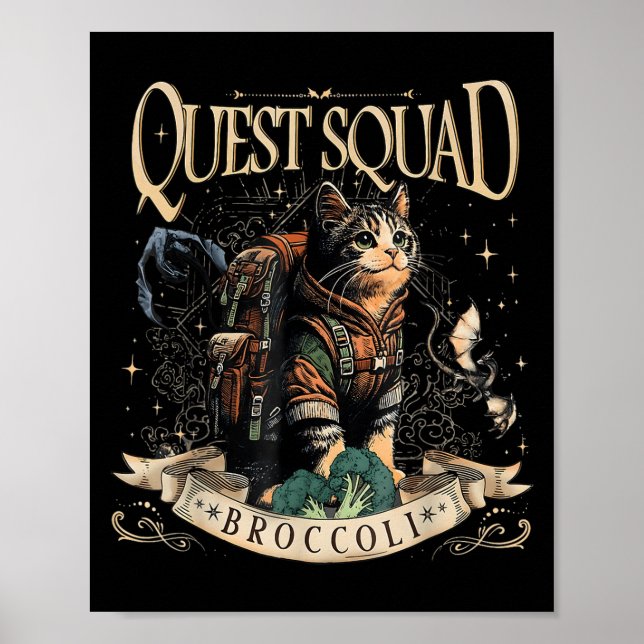 Quest Fantasy Squad Broccoli Kitten Funny Cat Poster (Vorne)