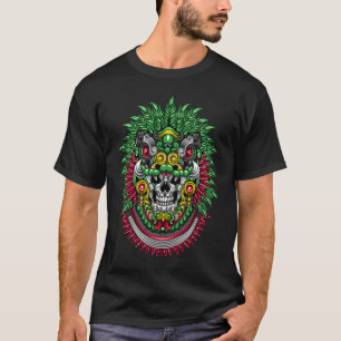 Quetzalcoatl Skull Huichol Calavera Mexican ART ON T-Shirt