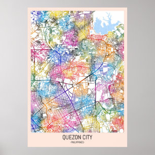 Quezon City Philippinen Karte Poster