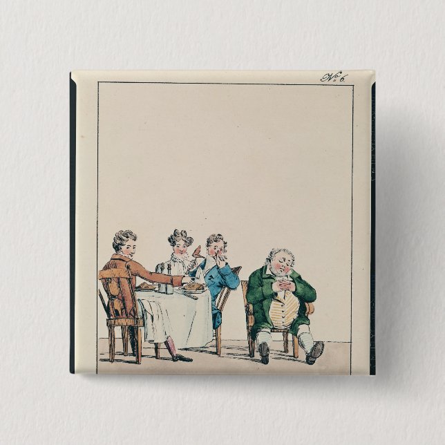 Qui dort dine', Karikatur eines Mannschlafens Button (Vorderseite)