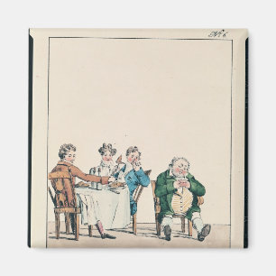 Qui dort dine', Karikatur eines Mannschlafens Magnet