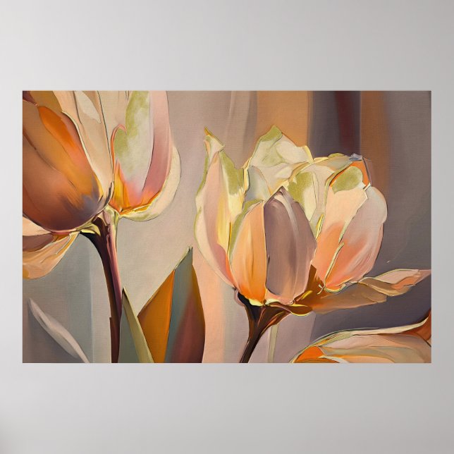 Quiet Bloom – Abstract Tulips In Soft Gold Poster (Vorne)