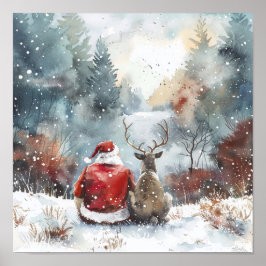 Quiet Christmas Night – Santa and Reindeer Winter  Poster