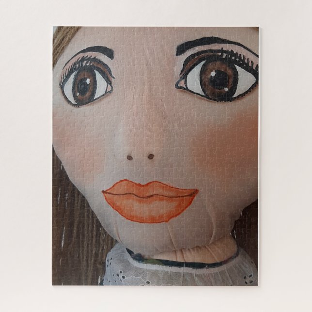 Quiet Gaze — Handcrafted Festival Figure in Flores Puzzle (Vertikal)