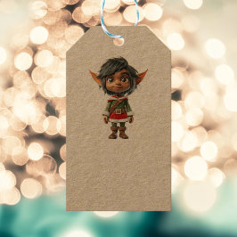 Quiet Girl Christmas Elf Kraft Gift Tags Geschenkanhänger